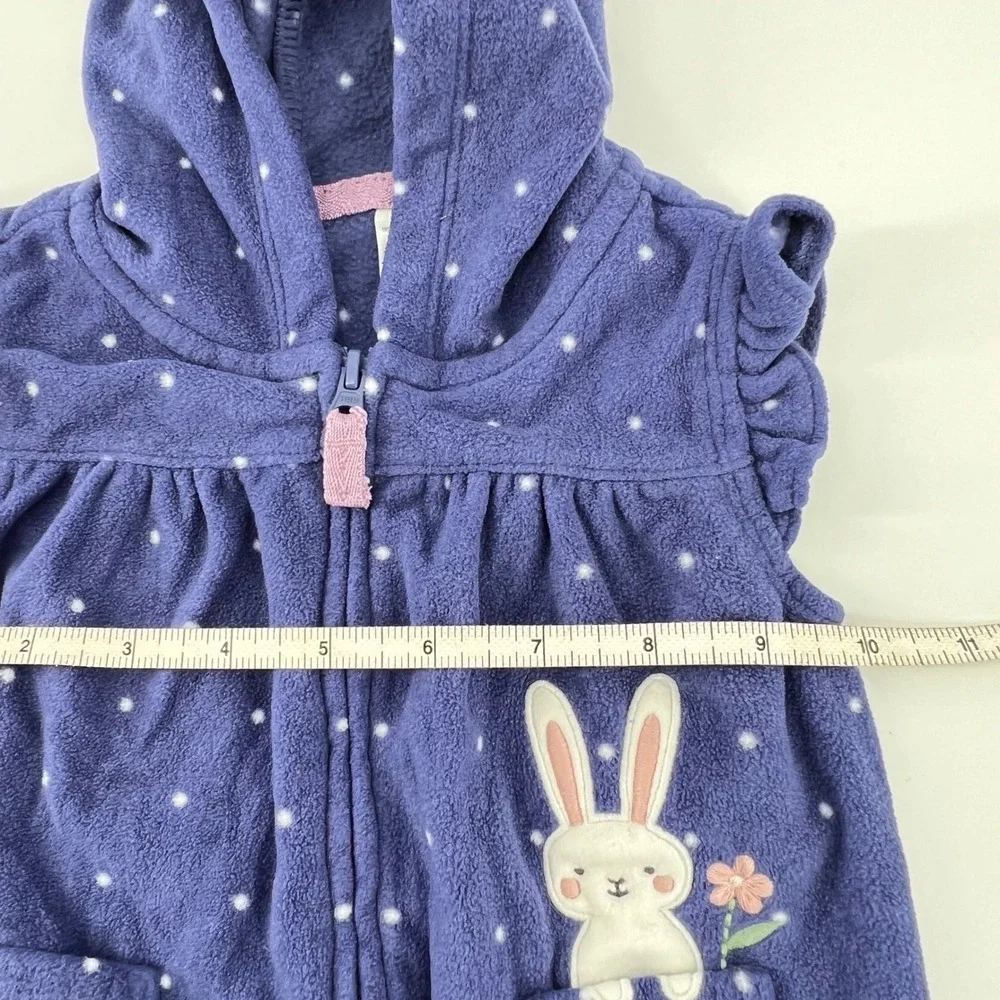 Carter's Baby Girl Hooded Fleece‎ Robe 9M Purple Polka Dot Bunny Zip Front